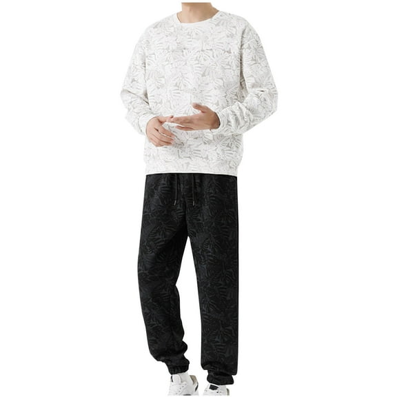 Somuwie Clearance Man Leisure Time Foot Binding Sports Pants Shuai Waste Wind Round Neck Long Sleeves Sweater Suit