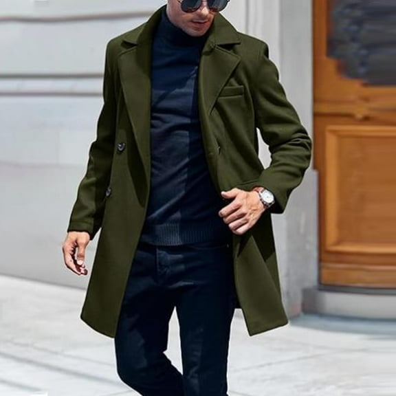 Somuwie Men Casual Button Solid Long Sleeve Pockets Turndown Collar Outwear Coat