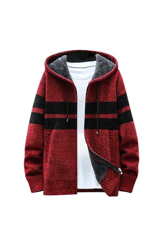 Clearance Men Casual Patchwork Long Sleeve Knitting Hooded Cardigan Zipper Sweater
