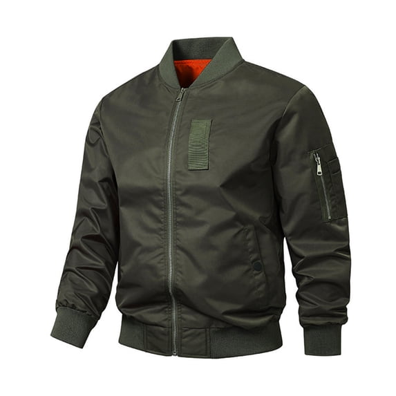 Somuwie Men Hoodless Casual Zipper Oversize Solid Long Sleeve Pockets Turn Down Collar Outwear Coat