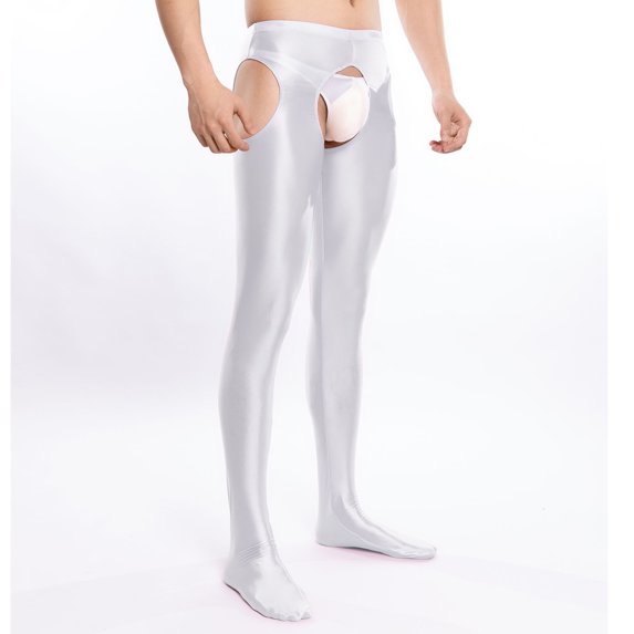 Somuwie Clearance Men Sexy Solid Silky Four Hollowed Out Open Rompers Leggings Underwear