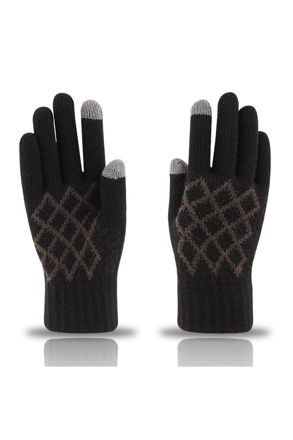 Clearance Men Winter Warm Gloves Touchscreen Casual Stretch Thick Kinitted Windproof Gloves Five-Finger Gloves
