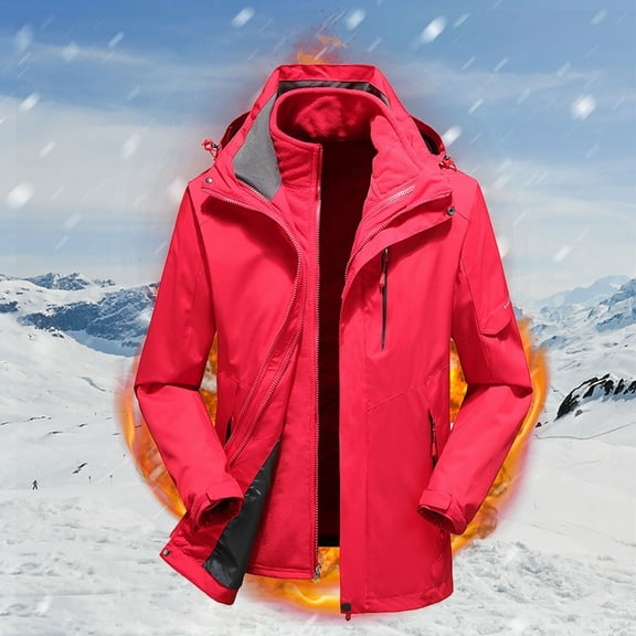 Somuwie Clearance Men's 3 in 1 detachable ski suit windproof waterproof thickened mountaineering jacket