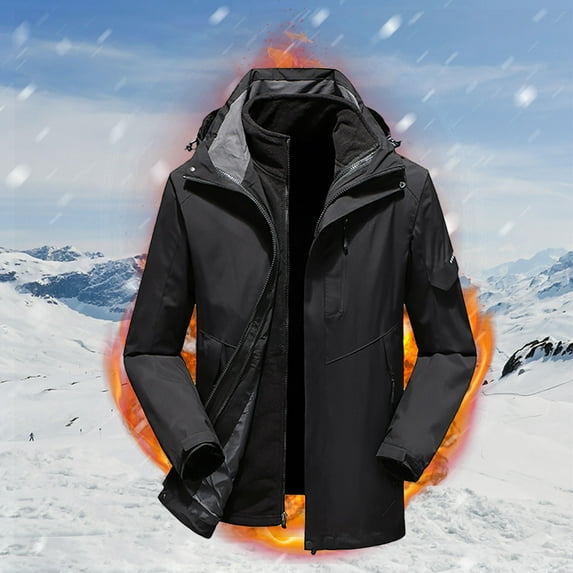 Somuwie Clearance Men's 3 in 1 detachable ski suit windproof waterproof thickened mountaineering jacket