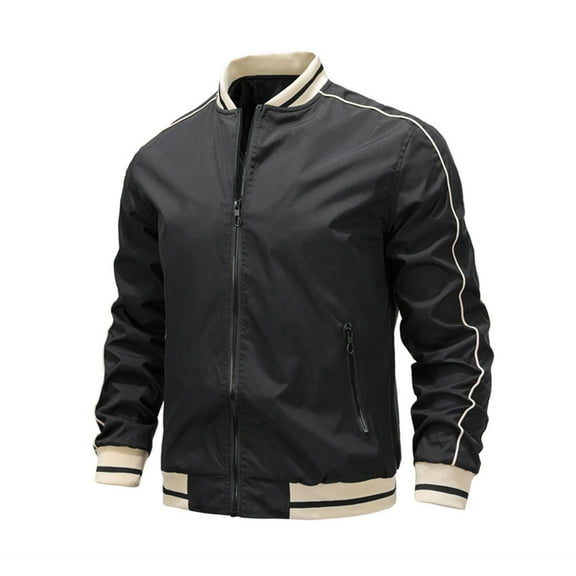 Somuwie Clearance Men's Colorblock Long Sleeve Stand Collar Zipper Pocket Jacket