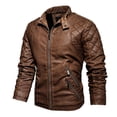 thumbnail image 1 of Somuwie Men's Motorcycle Leather Jacket PU Leather Stand Collar Knitted Hooded Zipper Jacket, 1 of 5