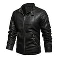 thumbnail image 1 of Somuwie Clearance Men's Motorcycle Leather Jacket PU Leather Stand Collar Knitted Hooded Zipper Jacket, 1 of 3
