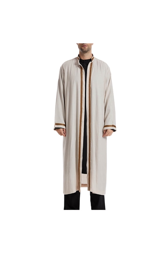 Men's Muslim Arabic Middle Eastern Embroidered Stand Collar Pocket Robe