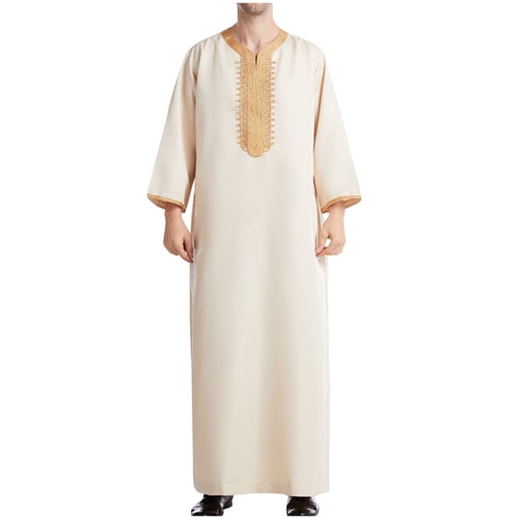 Somuwie Clearance Men's Muslim Arabic Middle Eastern Embroidered Stand Collar Pocket Robe