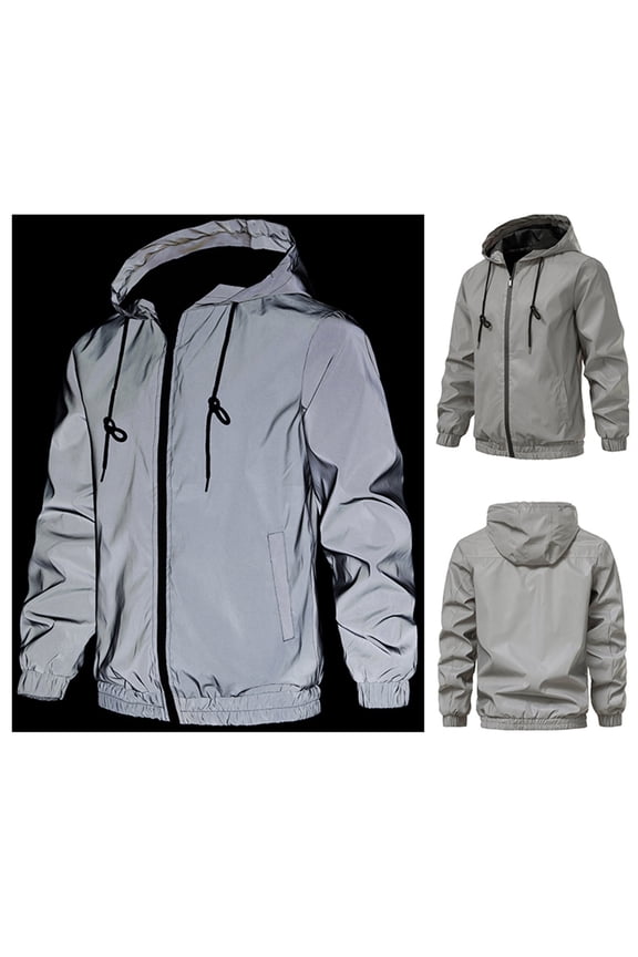 Clearance Men's Reflective Hip Hop Dance Fluorescent Night Sports Zipper Hooded Jacket Coat /Jacket