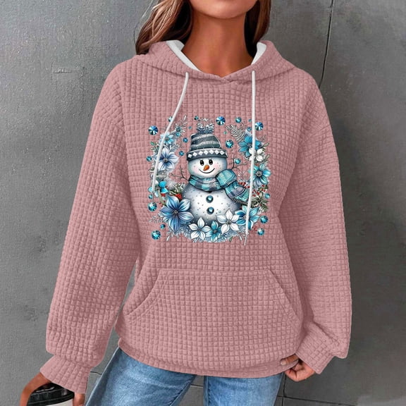 Somuwie Clearance Ms. Christmas Print Walcus sweater Fashion pocket hooded sweater top