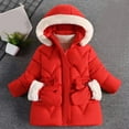 thumbnail image 1 of Somuwie Clearance Winter girls' thickened solid color hooded detachable hat and gloves mid-length cotton coat (3-8 years old), 1 of 3