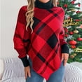 thumbnail image 1 of Somuwie Women's High Neck Christmas Contrast Plaid Long Sleeve Poncho Sweater, 1 of 8