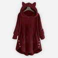 thumbnail image 1 of Somuwie Women's Solid Color Cat Ear Plush Button Long Sleeve Hooded Jacket, 1 of 6
