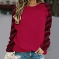thumbnail image 1 of Somuwie Clearance Women's Striped Print Contrast Color Casual Fashion Raglan Long Sleeve Round Neck Sweater, 1 of 4