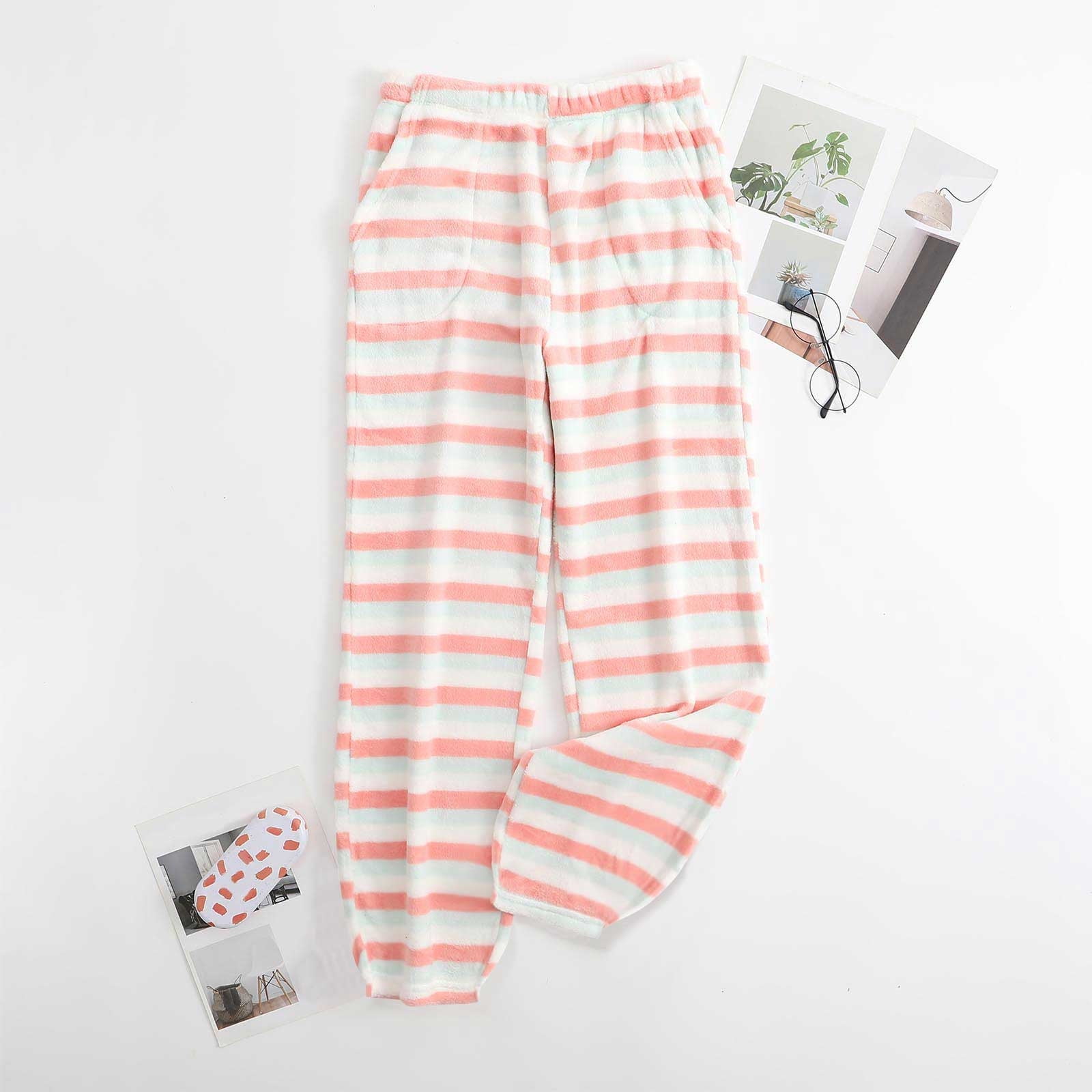 Somuwie Clearance Women's elastic waist pocket flannel striped double ...