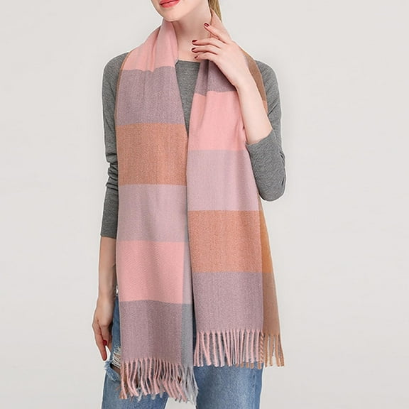 Somuwie Clearance Women's macaron color double-sided two-color tassel plaid color matching scarf women's shawl