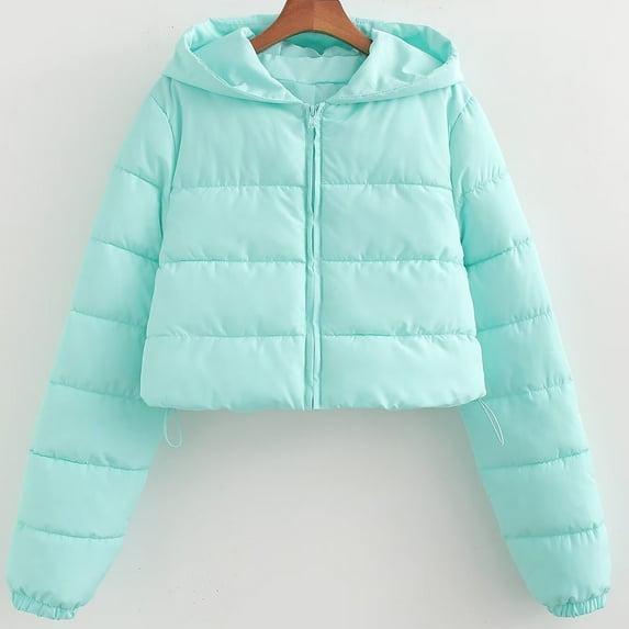 Somuwie Clearance Womens Solid Color Cotton Jacket Short Zipper Cotton Jacket Womens Long Sleeved Cotton Jacket