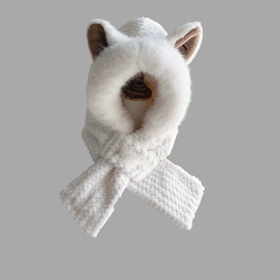 Somuwie Clearance Womens Winter Solid Color Plus Velvet Hat Scarf Integrated Warm Cold Proof Neck Scarf Earmuffs Hat