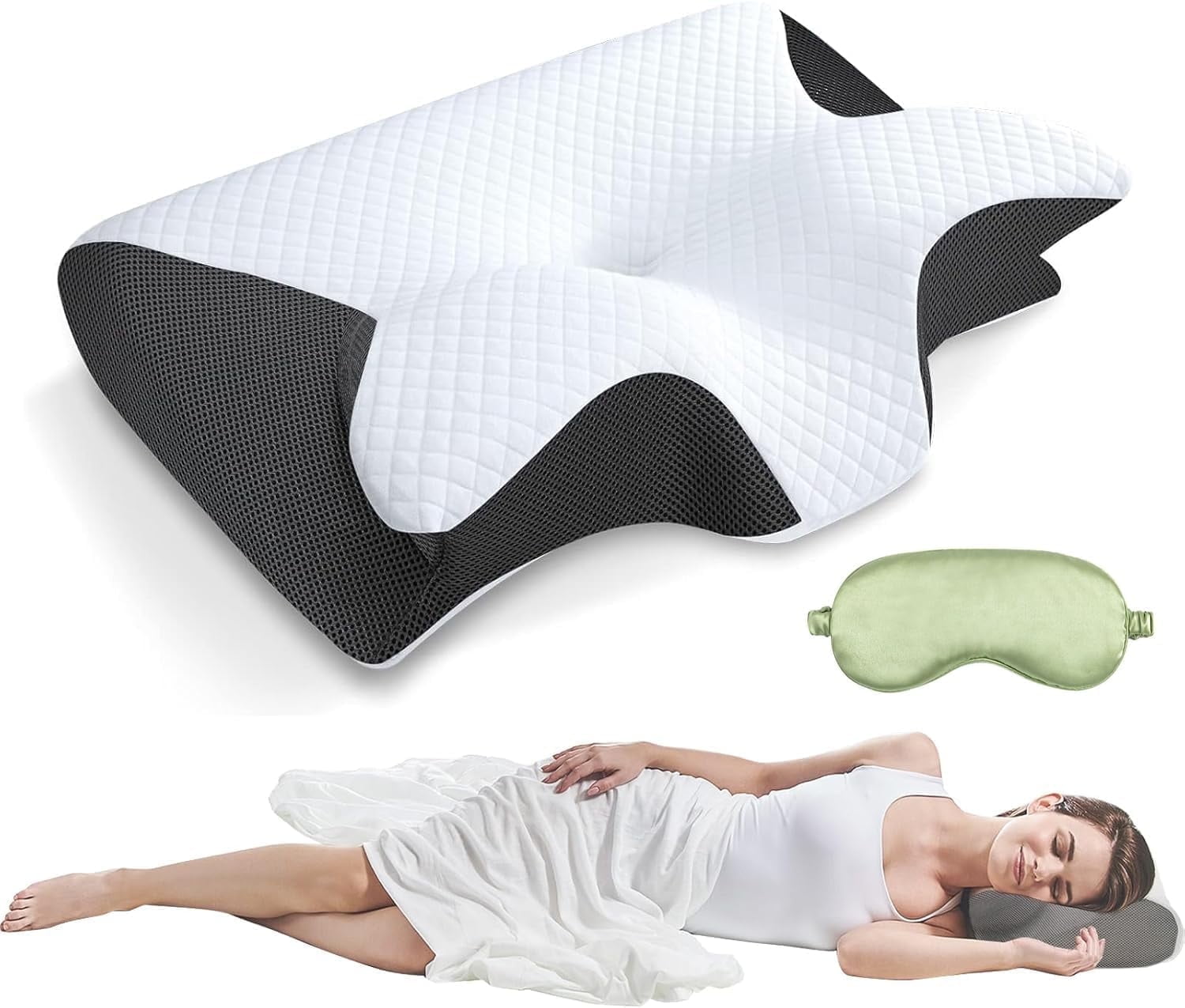 Neck Pillow, Ergonomic Cervical Pillow, Ergonomic Adjustable Height Neck Support Memory Foam Bed Pillow, Suitable for Back, Side, or Stomach Sleeping