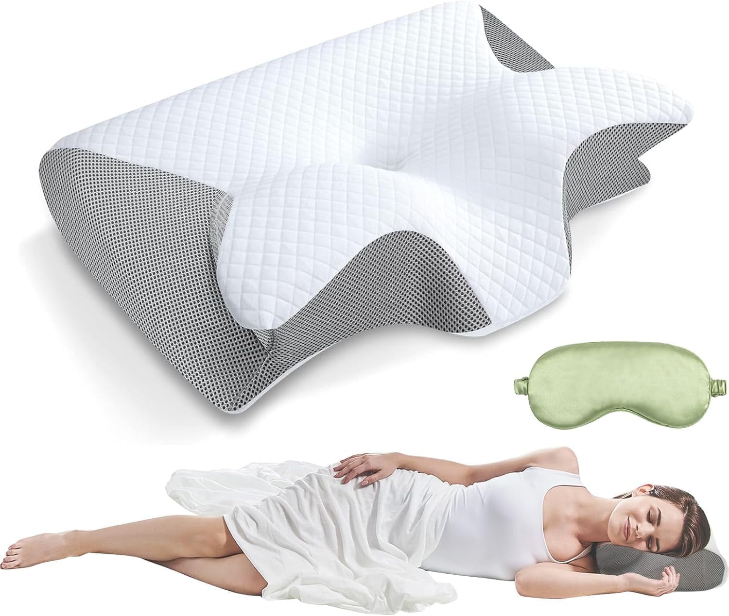 Neck Pillow, Ergonomic Cervical Pillow, Ergonomic Adjustable Height Neck Support Memory Foam Bed Pillow, Suitable for Back, Side, or Stomach Sleeping