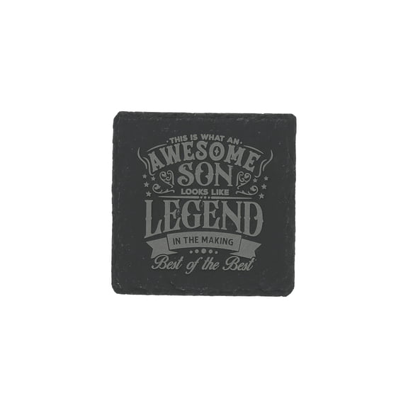 Pavilion Gift Company - Son - 4" x 4" Slate Engraved Drink Cup Coaster from Parents Dad Mom Bar Accessory
