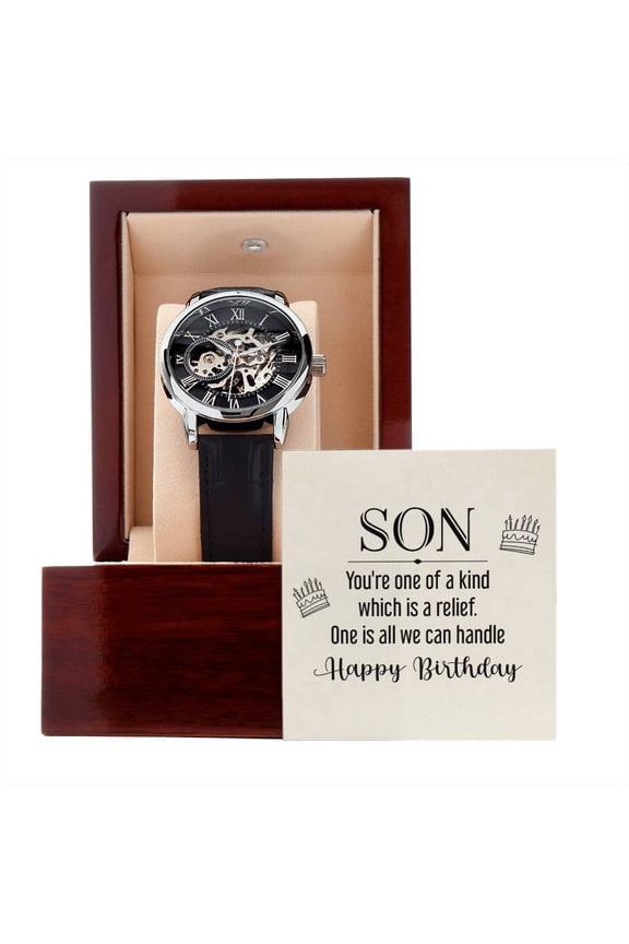 Son Birthday Gift from Mom Dad, Birthday Gift for Son, Birthday Watch Gift, Meaningful Gift, Unique Birthday Gift for Son, Birthday Watch - Men's Openwork Watch - Mahogany Gift Box