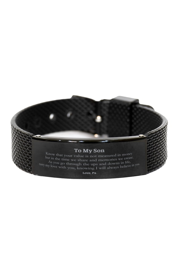 Son Black Shark Mesh Bracelet - Carry My Love with You, Inspirational Gift for Christmas, Graduation, Veterans Day, Unique Keepsake for Son