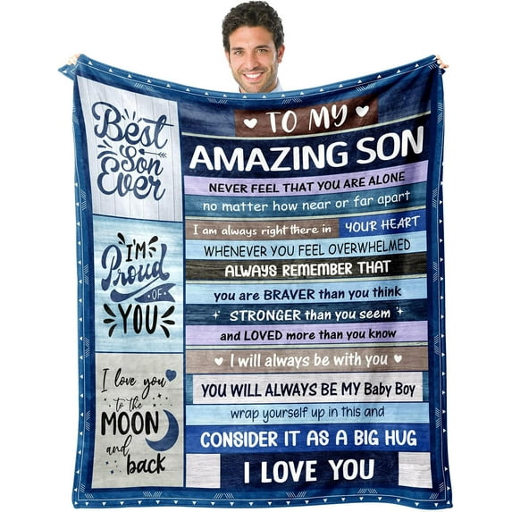 Son Blanket Gifts for Fathers Day for Son Gift from Dad - Love You Son Blanket from Mother for Sofa Bed - Unique Birthday for Son from Father 50''x60''