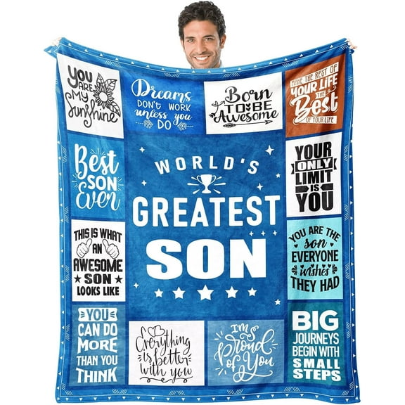 Son Blanket Gifts for Son on Fathers Day from Mom or Dad - World's Greatest Son 50" X 60" Throw Blanket - Christmas Birthday Present for Son