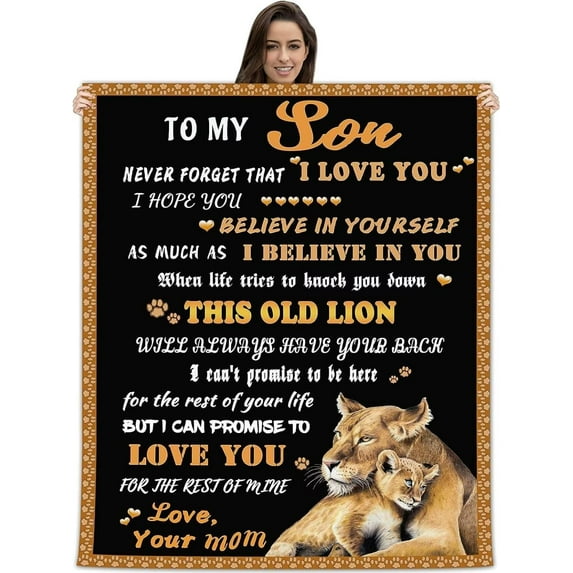 to My Son Blanket from Mom Love Letter Lion Son Gifts Soft Cozy Personalized Flannel Throw Blankets with Customized Pictures Fits Couch Sofa Bedroom for Birthday Christmas Thanksgiving 50"x60"