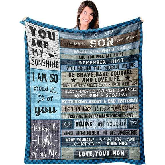 to My Son Blanket from Mom, Love Letter for Son Gifts Flannel Fleece Soft Cozy Throw Blankets Gift for Son Birthday Christmas Graduation Lightweight Warm Throws for Bed Sofa Couch