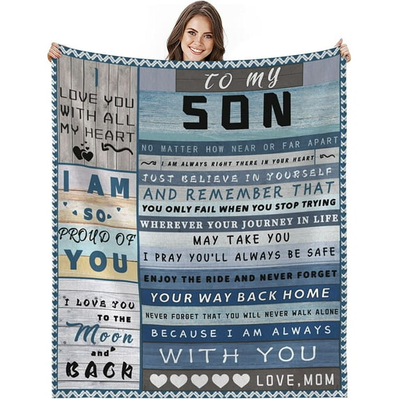 Son Blanket from Mom, to My Son Blanket from Mom, Gifts for Son from Mom, Graduation Blanket Gifts for Sons Adult, Fuzzy Blanket for Adult Son Gift Ideas 60x80 Inches