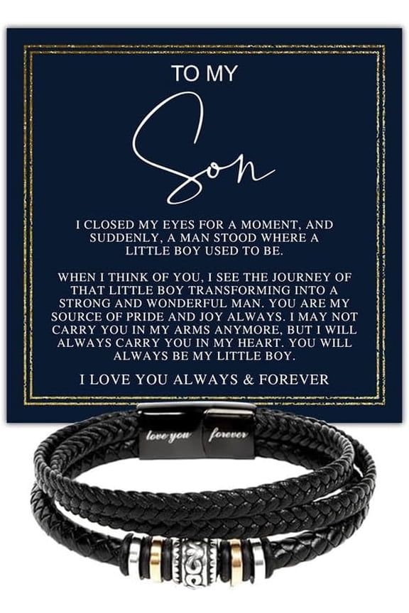 To My Son Bracelet Gift from Dad & Mom, Love You Forever Bracelet with Inspirational Message Card & Gift Box, Gifts for Son on Birthday, Christmas Gifts