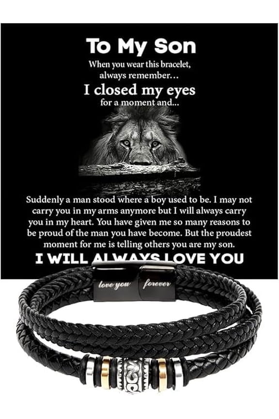To My Son Bracelet Gift, Leather Bracelet Gift For Son With Message Card and Gift Box, Bracelet for Son from Father and Mother, Wrist Band for Boys, Graduation Gift for Son