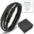 thumbnail image 1 of To My Son Bracelet, I Will Always Be With You" Braided Leather Bracelet, Stainless Steel Black Inspirational Wristband, Son Bracelet From Mom, Mens Leather Bracelets Braided, 1 of 5