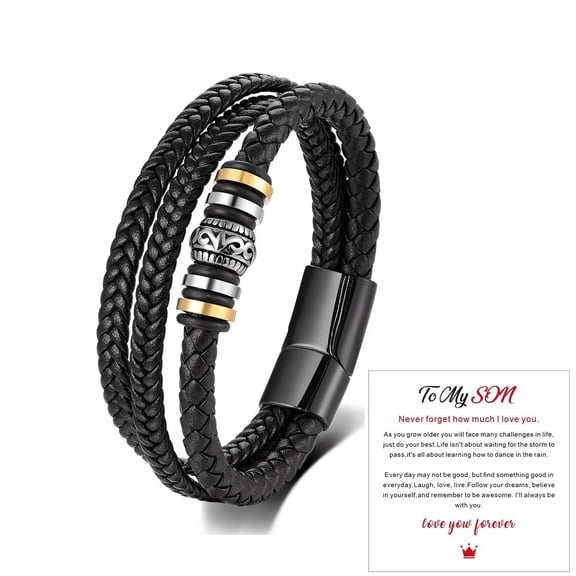 To My Son Braided Leather Bracelet 'I Will Always Be with You' Mens Double Rows Personalized Magnetic Closure Bracelets Handmade Cowhide Woven Bracelet
