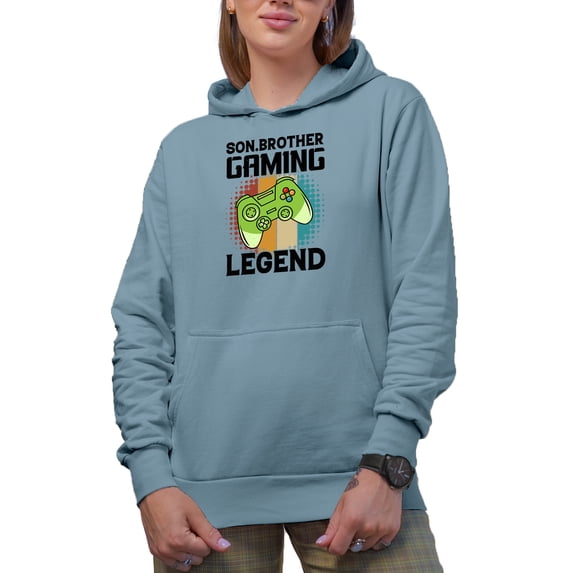 Son, Brother, Gaming Legend with a Game Controller, Video Gamer Bro, Light Blue Hooded Sweatshirt or Hoodie, 2XL