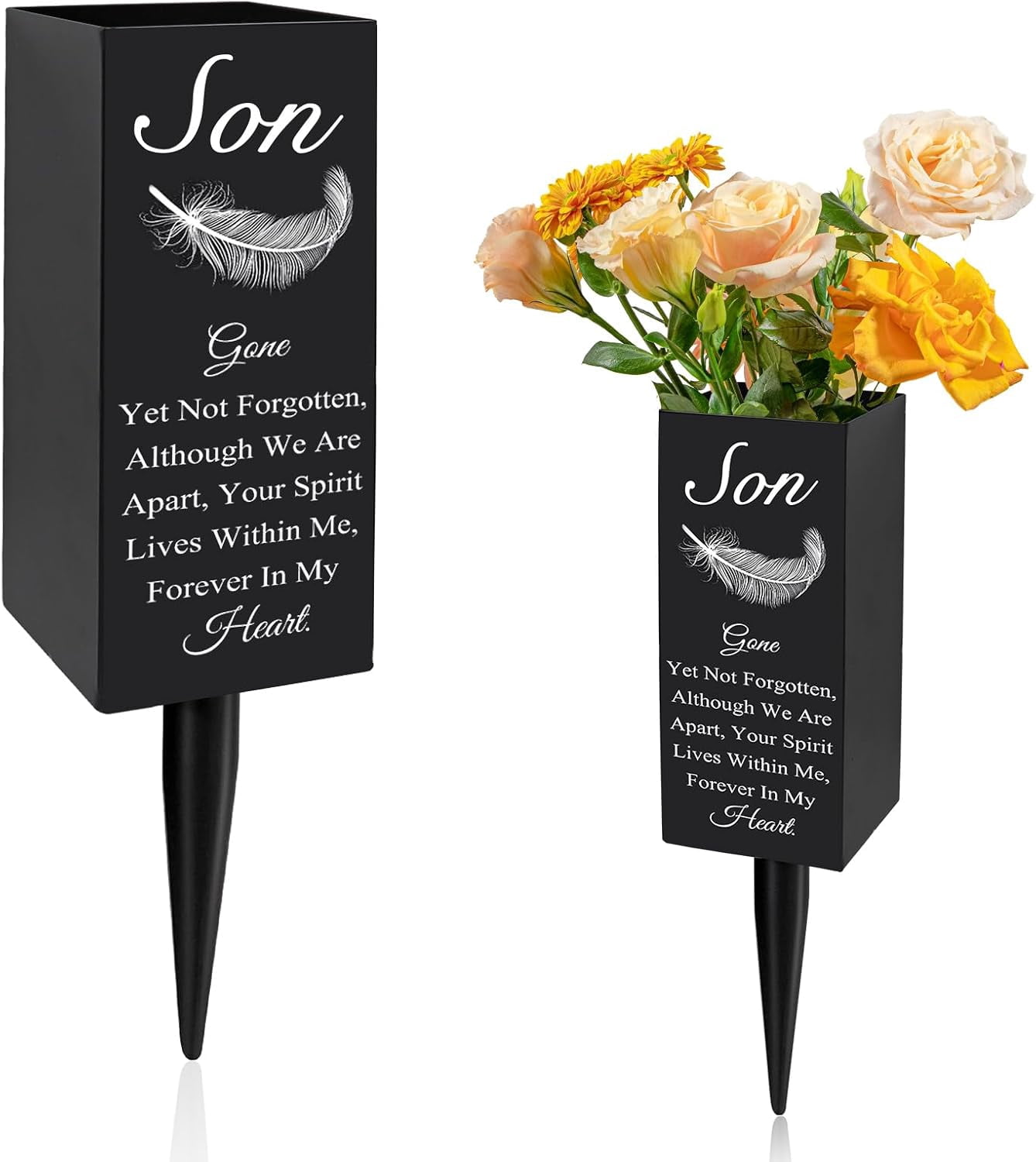 Son Cemetery Vases for Grave, Metal Cemetery Grave Flower Vase with Stake, Son Grave Cemetery Decorations, Metal Memorial Grave Markers, Graveside Decor Sign for Grave Outdoor Yard