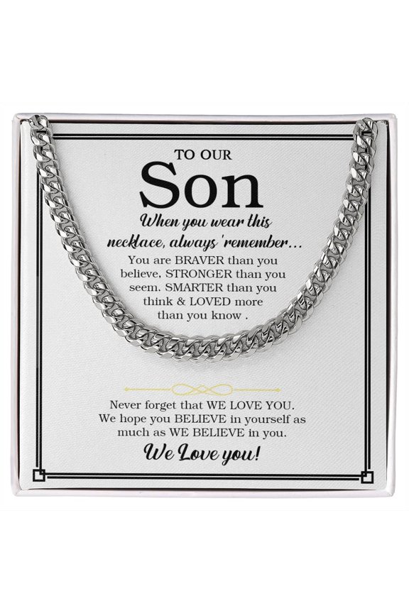 To Our Son Chain Necklace, Gift for Son from Parents, Son Birthday, Son Graduation Gift, Cuban Link Chain - Stainless Steel/ Yellow Plated - Message Card & Gift Box