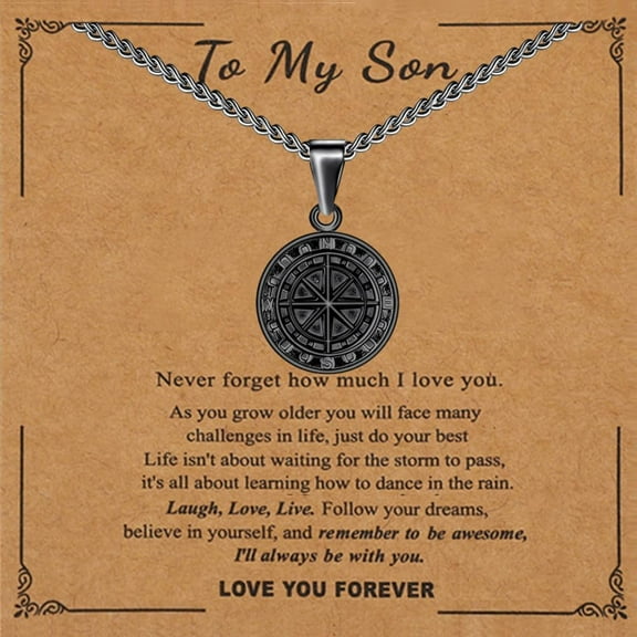 To My Son Compass Pendant Necklace Gift, Personalized Engraved Compass, Milestone Necklace for Son, Men's Pendant, Important Commemorative Day, Graduation, Birthday Gift