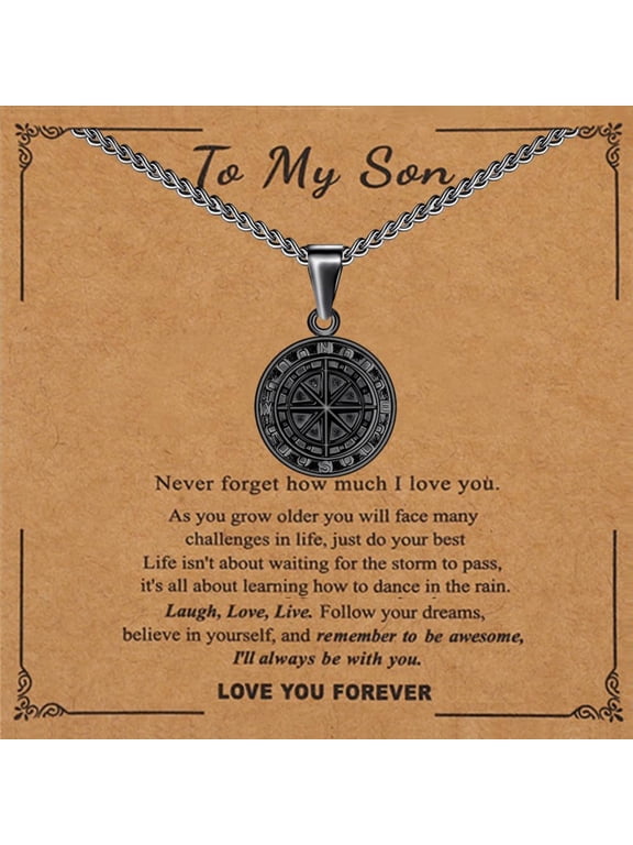 To My Son Compass Pendant Necklace Gift, Personalized Engraved Compass, Milestone Necklace for Son, Men's Pendant, Important Commemorative Day, Graduation, Birthday Gift