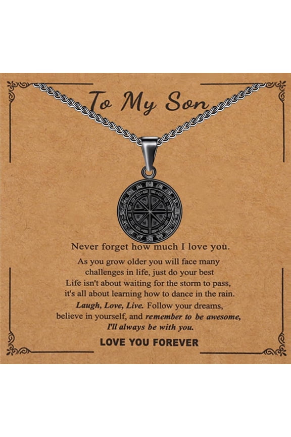 To My Son Compass Pendant Necklace Gift, Personalized Engraved Compass, Milestone Necklace for Son, Men's Pendant, Important Commemorative Day, Graduation, Birthday Gift