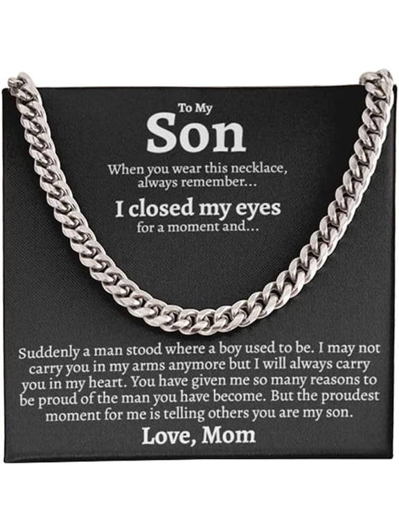 To My Son Cuban Chain Necklace From Mom, Son Necklace From Dad, Mother And Sons Necklaces, Sons Gifts from Father, Gifts for Him Birthday Christmas Anniversary Graduation Day