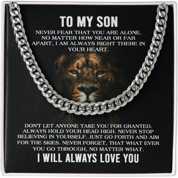 To My Son Cuban Chain Necklace From Mom, Son Necklace From Dad, Mother And Sons Necklaces, Sons Gifts from Father, Gifts for Him Birthday Christmas Anniversary Graduation Day