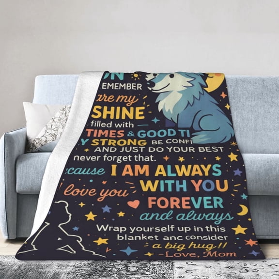 Son Gift Blanket from Mom, Birthday Graduation Gifts for Him, to My Son Blanket, Son Gifts from Mother in Mother's Father's Day, Wolf Throws Blanket, Soft Flannel Blanket 50x40