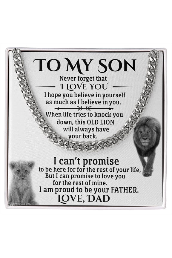 To My Son Gift From Dad, Father To Son Chain Necklace, Sentimental Gift For Son, Cuban Link Chain, Stainless Steel or Yellow Gold, Message Card & Gift Box