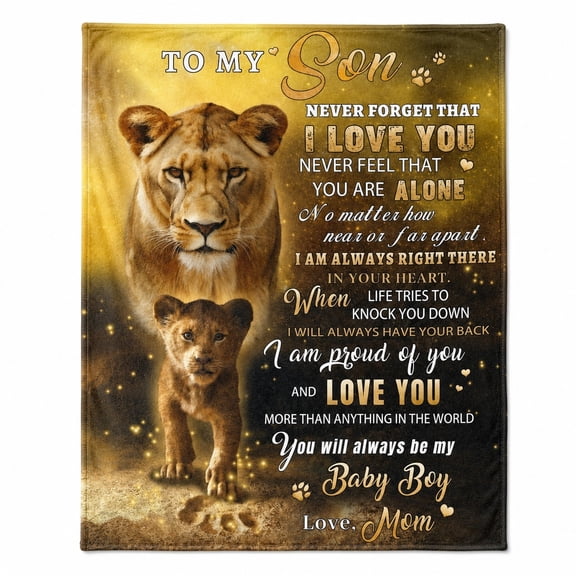 Son Gift Fleece Blanket, Lion Print Throw from Mom, Soft 280 GSM Polyester