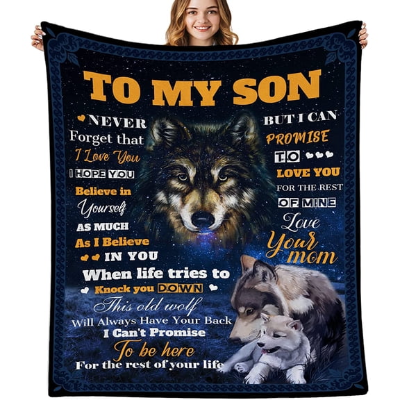 Son Gift from Mom,Gift for Son,to My Son Blanket from Mom,Wolf Throws Blanket Super Soft Cozy Bed Couch Sofa Flannel Blanket for College Graduation Wedding Birthday Gifts 60x50in