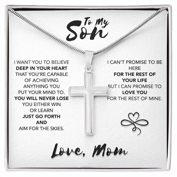For My Son Gift, Mother Son Gifts, Sentimental Gift For My Son, Personalized Gift For Son, Unique Gift For Grown Son, Birthday Gift For Son - Artisan Cross Necklace - Gift Box & Message Card